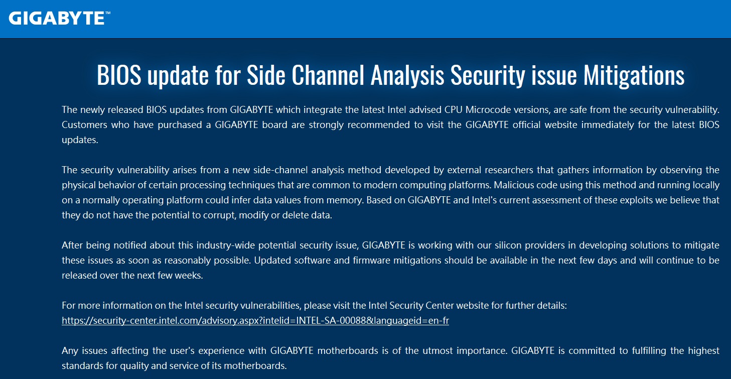 GIGABYTE Intel Bug Fix